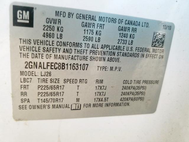 2GNALFEC8B1163107 - 2011 CHEVROLET EQUINOX LTZ  photo 10