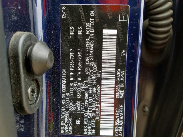 JTEBU5JR7J5586462 - 2018 TOYOTA 4RUNNER SR5/SR5 PREMIUM  photo 10