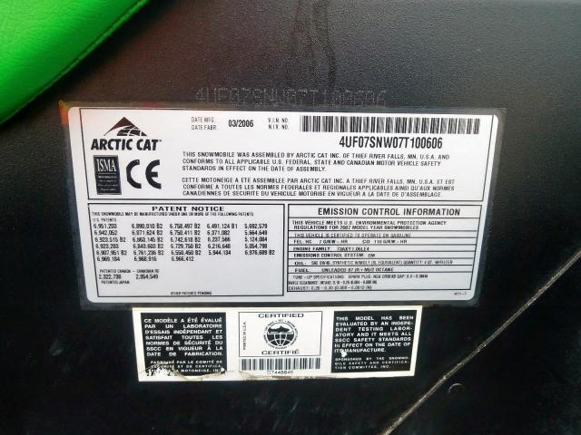 4UF07SNW07T100606 - 2007 ARCTIC CAT JAGUAR Z1  photo 10