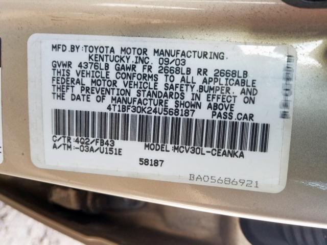 4T1BF30K24U568187 - 2004 TOYOTA CAMRY LE  photo 10