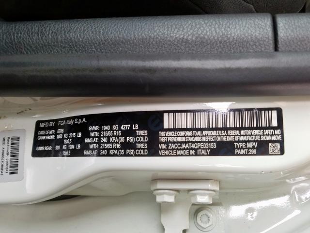 ZACCJAAT4GPE03153 - 2016 JEEP RENEGADE SPORT  լուսանկար 10