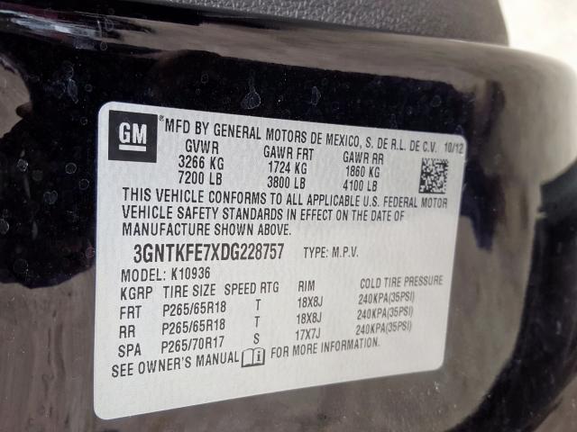 3GNTKFE7XDG228757 - 2013 CHEVROLET AVALANCHE LT  photo 10