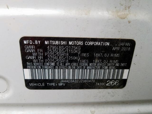 JA4AD3A32JZ060470 - 2018 MITSUBISHI OUTLANDER SE  photo 10