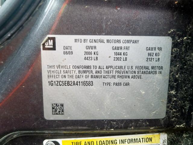 1G1ZC5EB2A4116583 - 2010 CHEVROLET MALIBU 1LT  photo 10