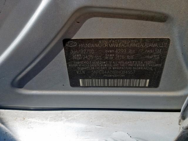 5NPEB4AC8BH084557 - 2011 HYUNDAI SONATA GLS  photo 10