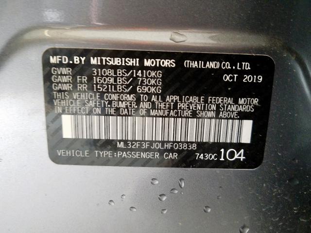 ML32F3FJ0LHF03838 - 2020 MITSUBISHI MIRAGE G4 ES  ფოტო 10
