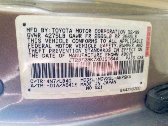 JT2BF28K7X0196644 - 1999 TOYOTA CAMRY LE  photo 10