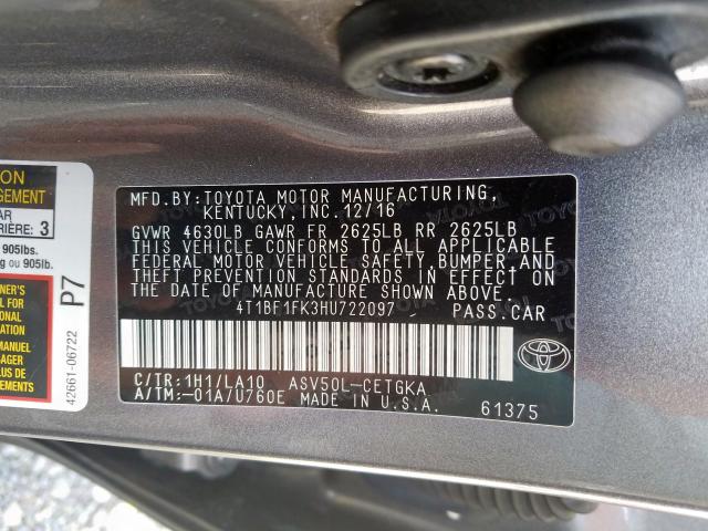 4T1BF1FK3HU722097 - 2017 TOYOTA CAMRY LE  photo 10