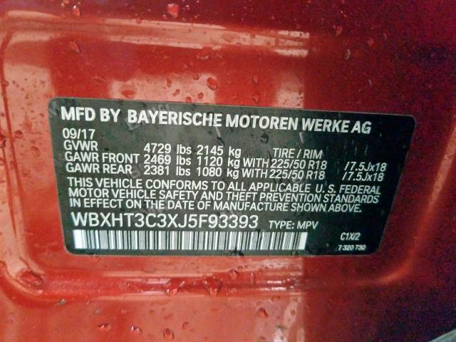 WBXHT3C3XJ5F93393 - 2018 BMW X1 XDRIVE28I  photo 10