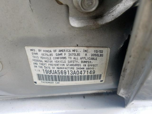 19UUA56913A047149 - 2003 ACURA 3.2TL TYPE-S  photo 10