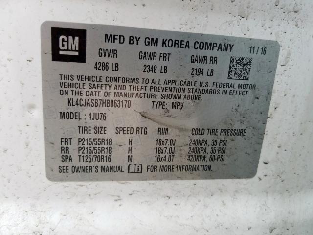 KL4CJASB7HB063170 - 2017 BUICK ENCORE PREFERRED  Foto 10