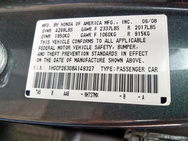 1HGCP26308A149327 - 2008 HONDA ACCORD LX  photo 10