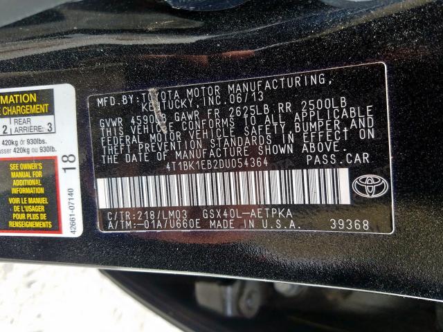 4T1BK1EB2DU054364 - 2013 TOYOTA AVALON BASE  照片 10