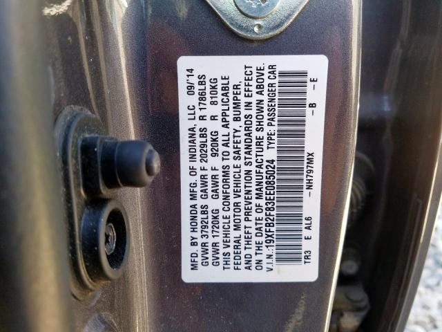 19XFB2F83EE085024 - 2014 HONDA CIVIC EX  photo 10