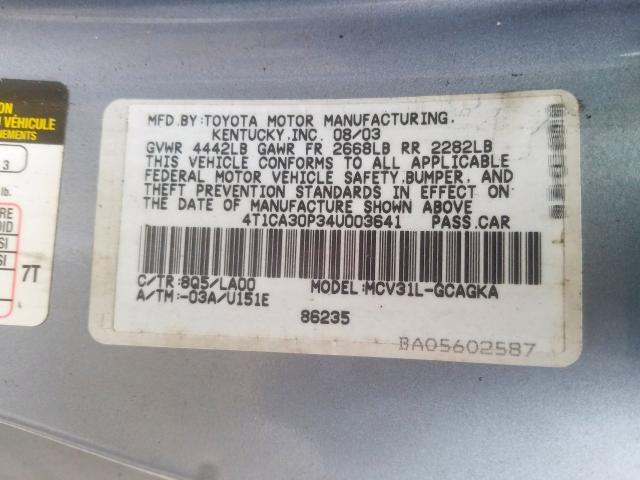 4T1CA30P34U003641 - 2004 TOYOTA CAMRY SOLARA SE  photo 10