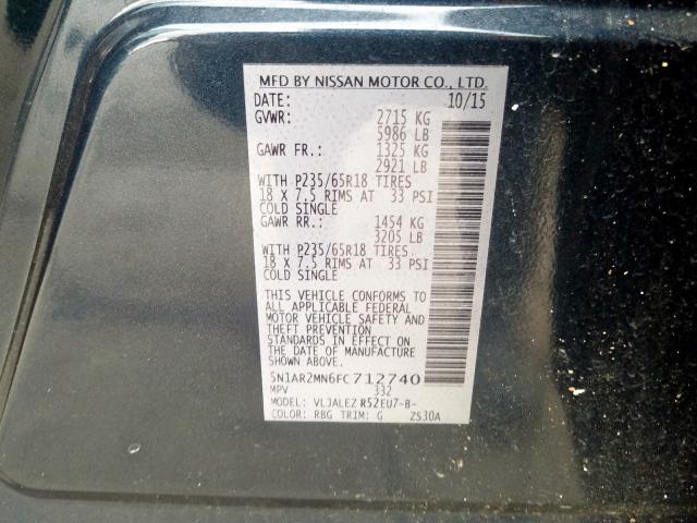 5N1AR2MN6FC712740 - 2015 NISSAN PATHFINDER S  照片 10