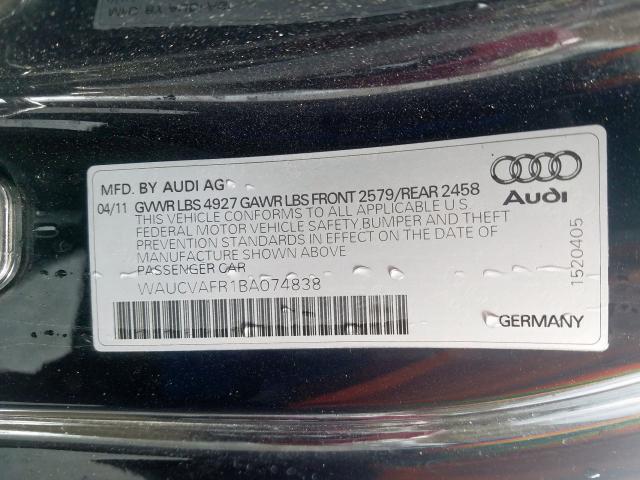 WAUCVAFR1BA074838 - 2011 AUDI S5 PREMIUM PLUS  photo 10