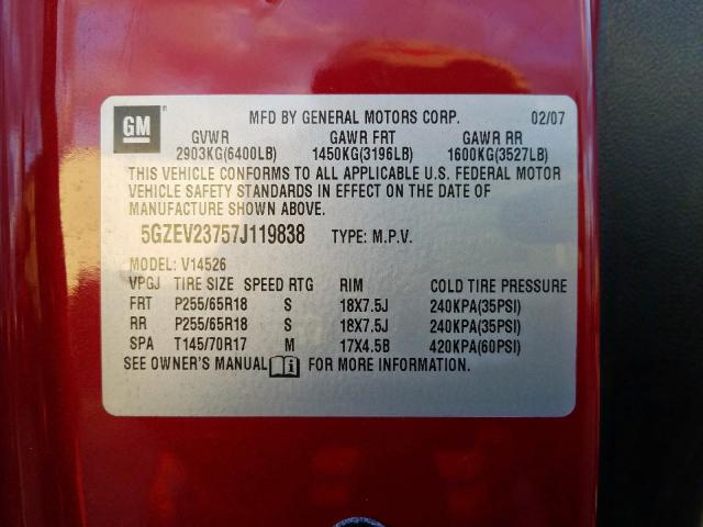 5GZEV23757J119838 - 2007 SATURN OUTLOOK XR  ფოტო 10