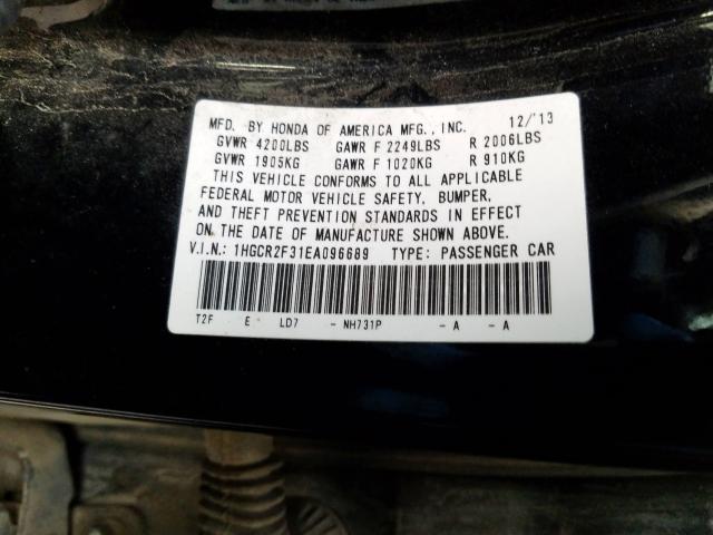 1HGCR2F31EA096689 - 2014 HONDA ACCORD LX  photo 10