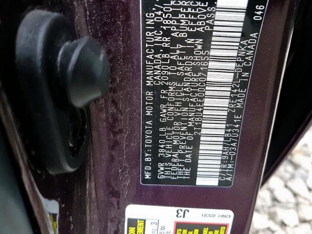 2T1BU4EE0DC071655 - 2013 TOYOTA COROLLA BASE  foto 10