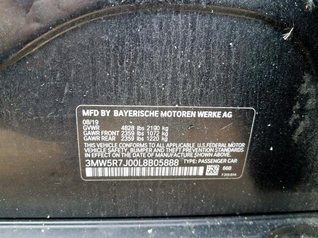 3MW5R7J00L8B05888 - 2020 BMW 330XI  фото 10