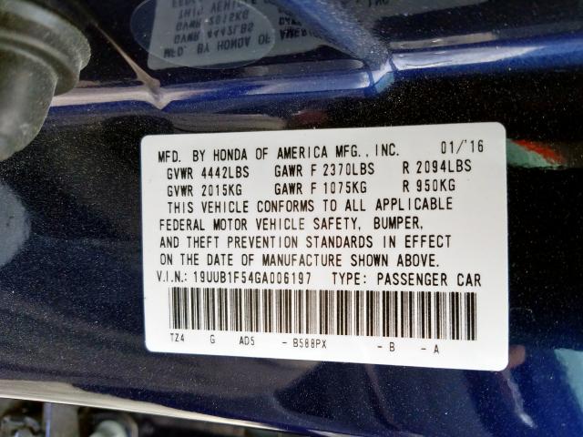 19UUB1F54GA006197 - 2016 ACURA TLX TECH  photo 10