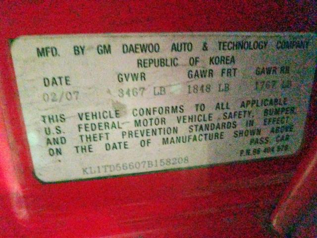 KL1TD56607B158208 - 2007 CHEVROLET AVEO BASE  photo 10