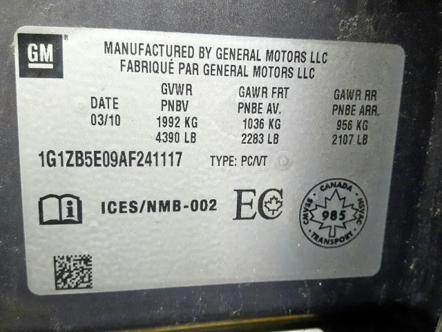 1G1ZB5E09AF241117 - 2010 CHEVROLET MALIBU LS  photo 10