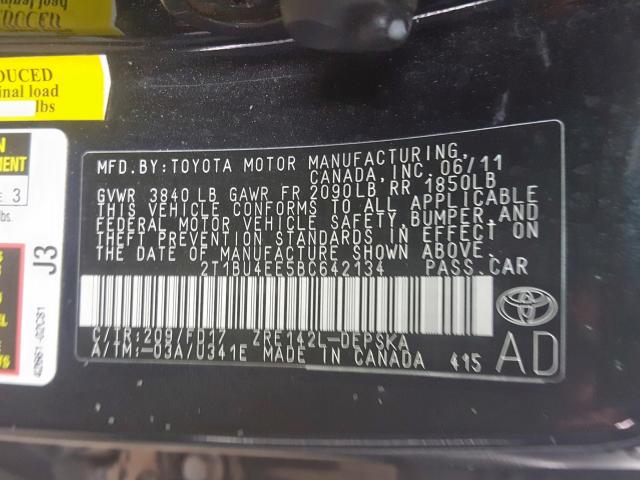 2T1BU4EE5BC642134 - 2011 TOYOTA COROLLA BASE  photo 10