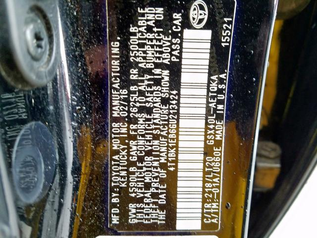 4T1BK1EB6GU213424 - 2016 TOYOTA AVALON XLE  photo 10