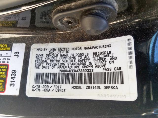 1NXBU4EEXAZ332333 - 2010 TOYOTA COROLLA BASE  照片 10