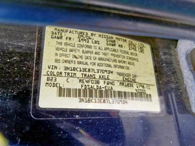 3N1BC13E87L370934 - 2007 NISSAN VERSA S  photo 10