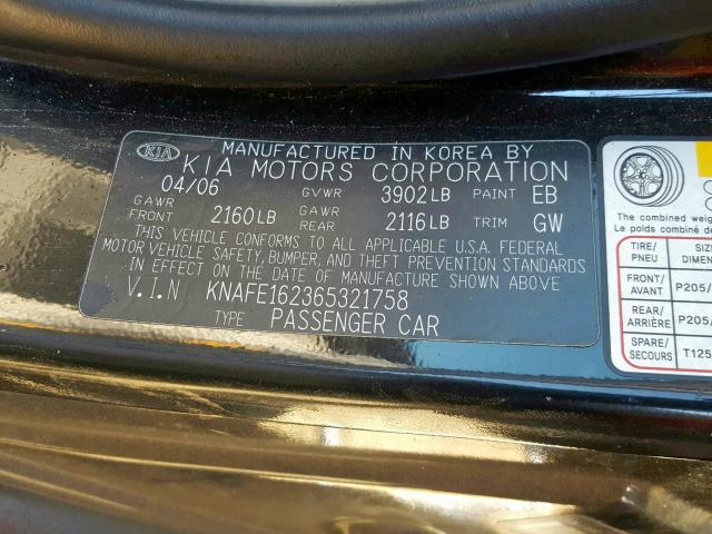 KNAFE162365321758 - 2006 KIA SPECTRA5  photo 10