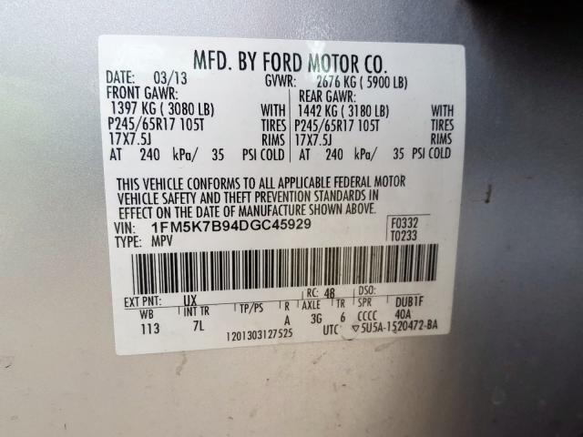 1FM5K7B94DGC45929 - 2013 FORD EXPLORER  photo 10