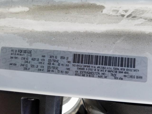 3C6TRVAG0HE517174 - 2017 RAM PROMASTER 1500 1500 STANDARD  photo 10