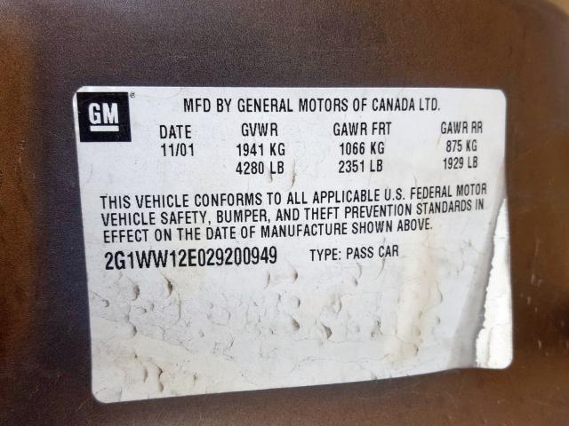 2G1WW12E029200949 - 2002 CHEVROLET MONTE CARLO LS  照片 10