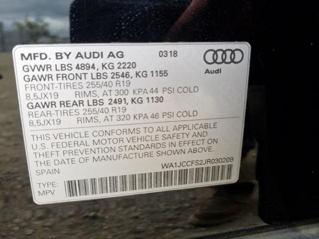 WA1JCCFS2JR030209 - 2018 AUDI Q3 PREMIUM PLUS  photo 10