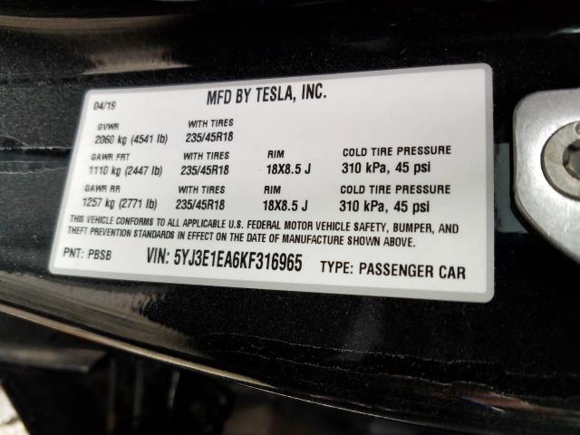 5YJ3E1EA6KF316965 - 2019 TESLA other model 3  photo 10