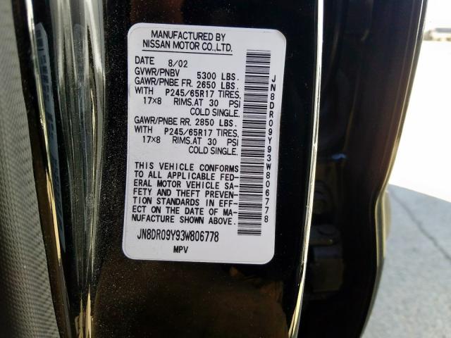 JN8DR09Y93W806778 - 2003 NISSAN PATHFINDER LE  ფოტო 10