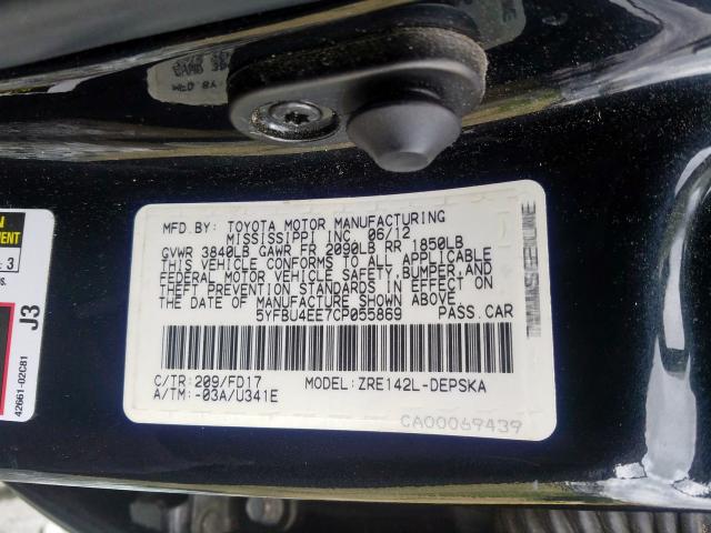 5YFBU4EE7CP055869 - 2012 TOYOTA COROLLA BASE  照片 10