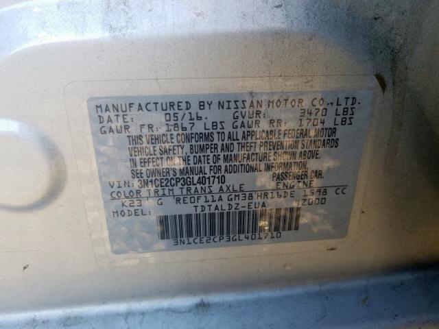 3N1CE2CP3GL401710 - 2016 NISSAN VERSA NOTE S  photo 10