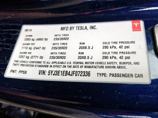 5YJ3E1EB4JF027336 - 2018 TESLA MODEL 3  photo 10