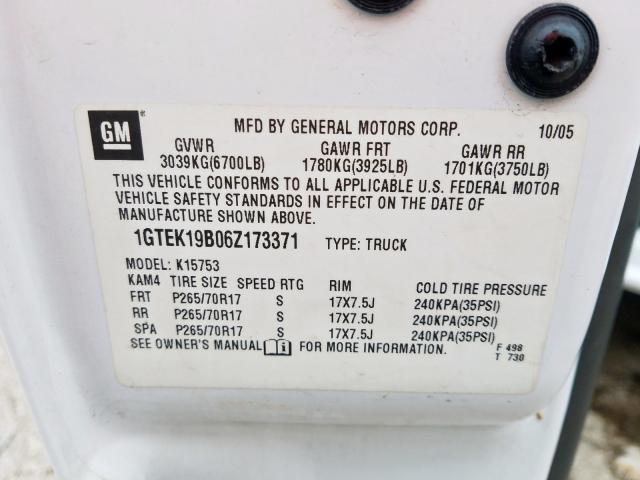 1GTEK19B06Z173371 - 2006 GMC NEW SIERRA K1500  photo 10