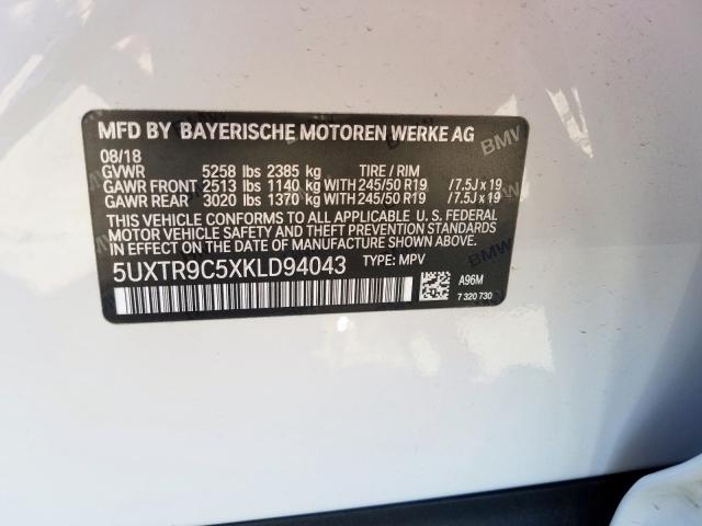 5UXTR9C5XKLD94043 - 2019 BMW X3 XDRIVE30I  photo 10