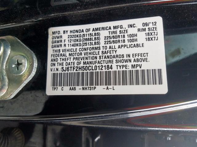 5J6TF2H50CL012184 - 2012 HONDA CROSSTOUR EXL  ფოტო 10