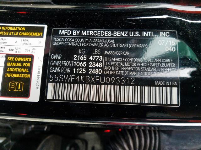 55SWF4KBXFU093312 - 2015 MERCEDES-BENZ C 300 4MATIC  photo 10