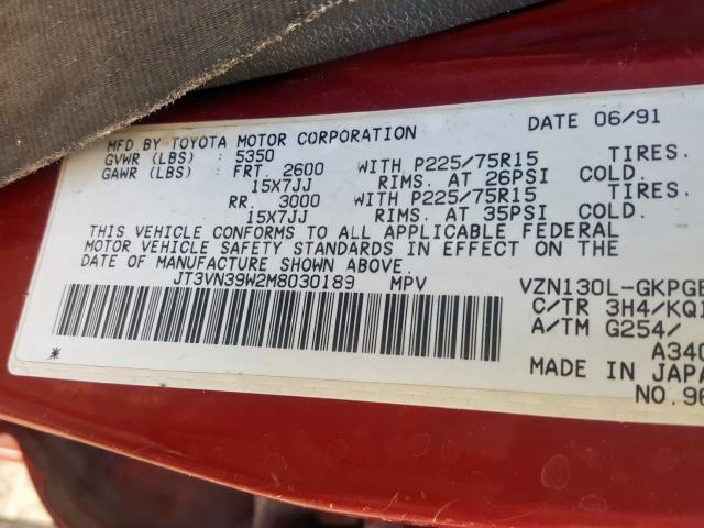 JT3VN39W2M8030189 - 1991 TOYOTA 4RUNNER VN39 SR5  照片 10