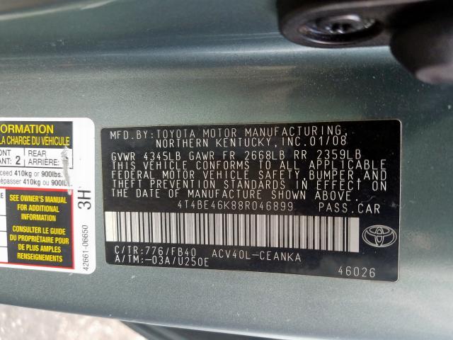 4T4BE46K88R046899 - 2008 TOYOTA CAMRY CE  photo 10