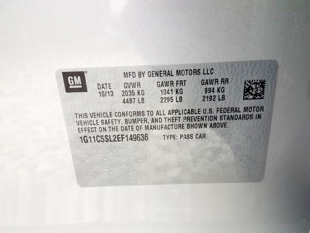 1G11C5SL2EF149636 - 2014 CHEVROLET MALIBU 1LT  照片 10
