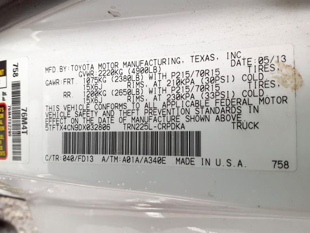 5TFTX4CN9DX032806 - 2013 TOYOTA TACOMA ACCESS CAB  ფოტო 10